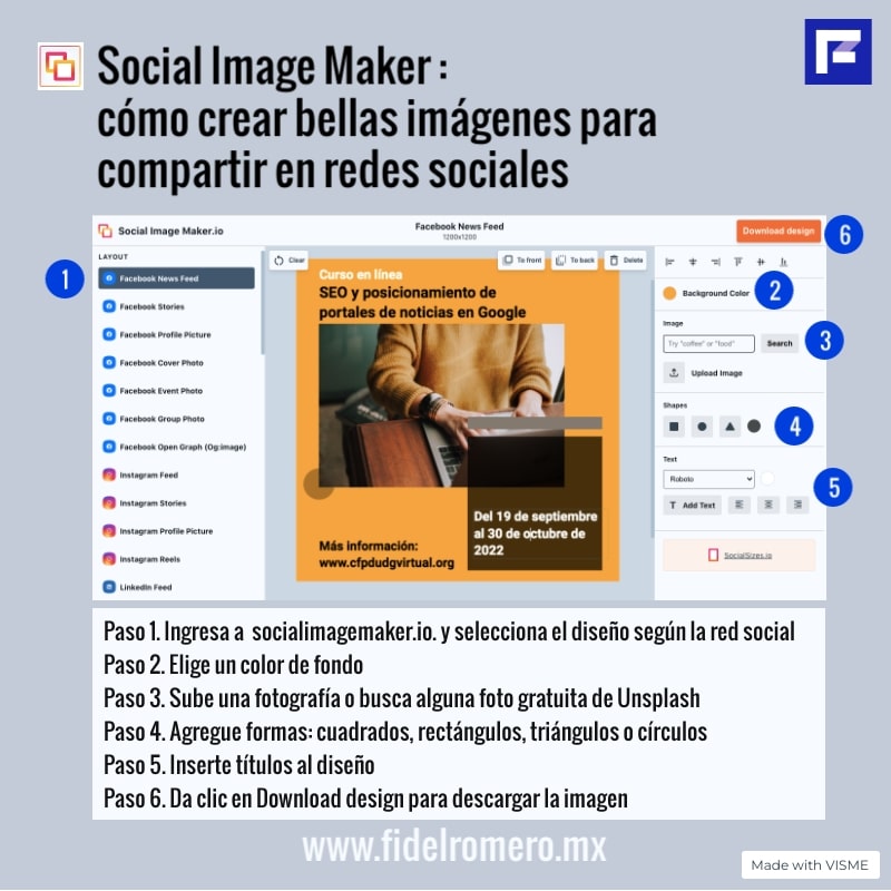 Infografía diseñada en Visme: Social Image Maker: cómo crear bellas imágenes para compartir en redes sociales.