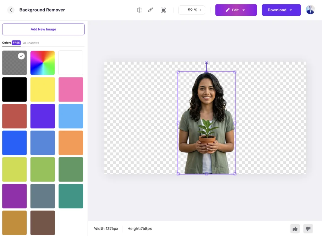 Imagen: Interfaz de PhoyAI sobre la función de Background Remover.